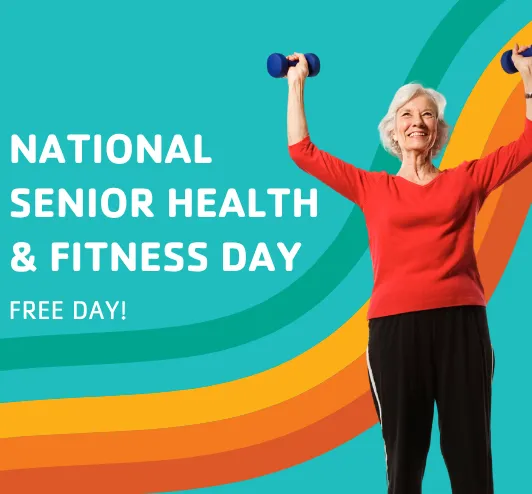 An older woman lifting weights.