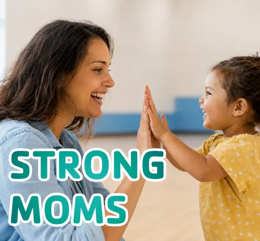 A mom and toddler high fiving.