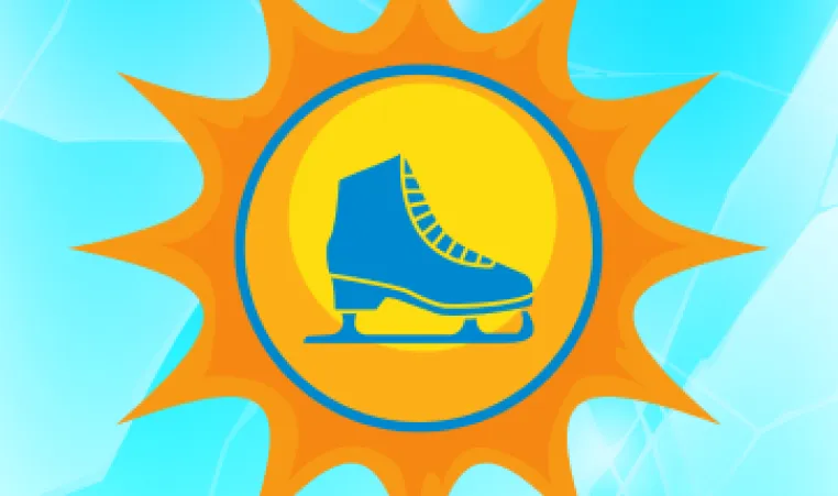 A shining sun with an ice skate in the middle. 